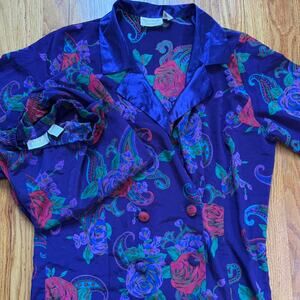 Vintage rare 90s purple Gold tag Victoria’s Secret floral pj pajama set size S